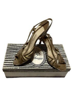 Vintage Amano Tan Leather Dress Heels 8N Peep Toe w/ Box 3" Heel Womens